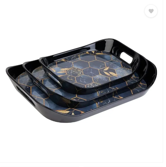 JORDY Set of 3 Trays lineing & leaves design Tray Serving Set Tray