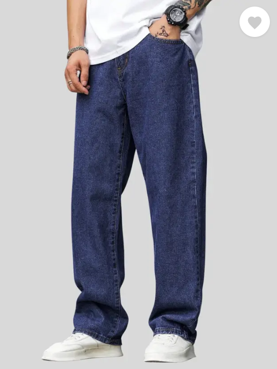 Men Loose Fit Mid Rise Dark Blue Jeans