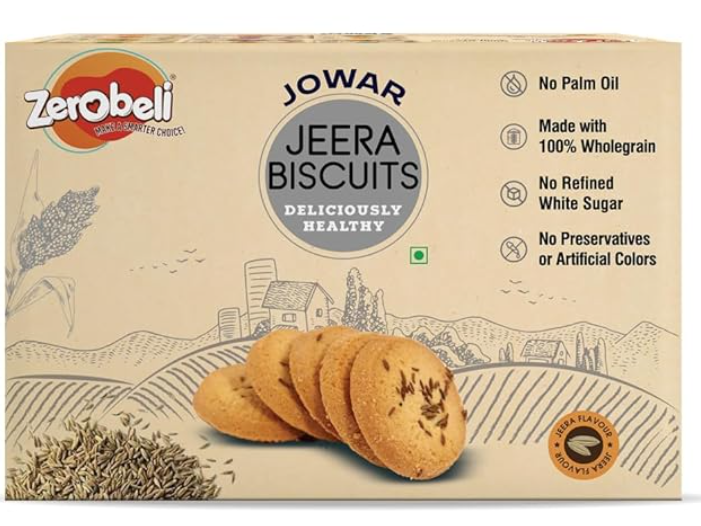 Zerobeli Jowar Jeera Wholegrain Biscuit Without Palm Oil, Crispy & Crunchy |
